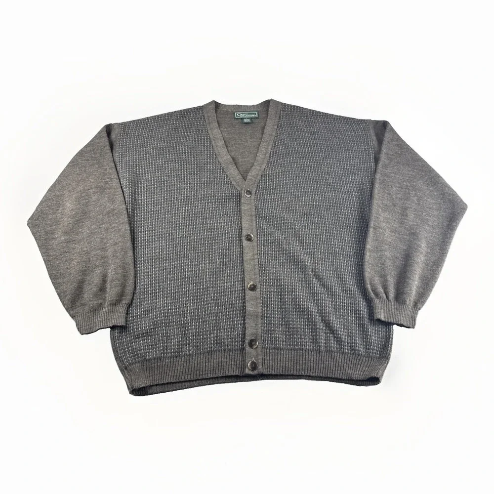 Vintage Croft Barrow Cardigan Sweater Mens L Brown Made in Italy Wool Blend Top